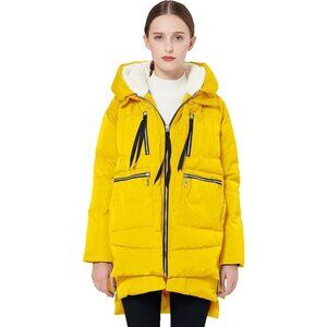 🆕 Women Yellow Thickened Down Jacket Fluffy Soft Rib-knit Cuffs Warm-Down Coat